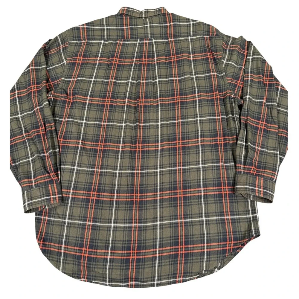Polo Jeans Co Ralph Lauren Men's Large Plaid Flannel Shirt Green Orange Vintage